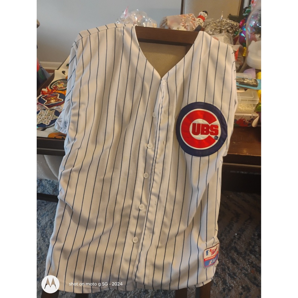 Majestic MLB Chicago Cubs Jake Arrieta 49 Pinstripe Baseball Jersey Mens L